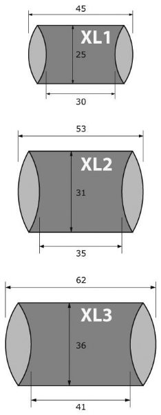 skica dimenzija tri modela XL pillow box