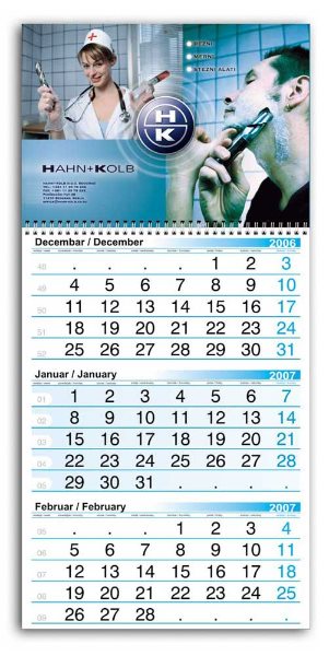 Trodelni zidni kalendar 12+1 (30x65 cm)