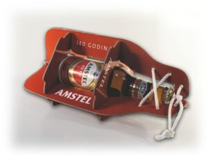 ambalaža za pivo / pozivnica, originalno rešenje nosača za flašu, srebrni pečat Grafima 2012.