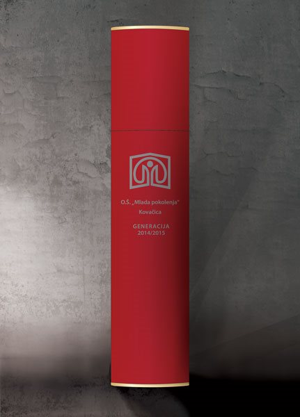 valjkaste tube, obložene reljefnim crvenim papirom u boji, ofset štampa, 3d simulacija