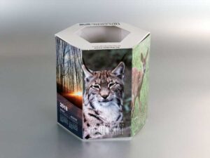 originalni kalendari, šestougaona sklopiva kutija za olovke / stoni kalendar, kolor štampa, sjajna plastifikacija
