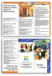 Prospekti A4, savijeno na dva prevoja (trifold), 170gr/m2 kunstdruk, pun kolor obostrano 4/4