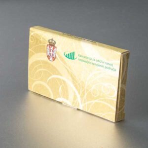 Slatka vizit karta, poklon kutija sa ležištem za vizit kartu i skrivenu čokoladicu, ofset štampa, sjajna plastifikacija