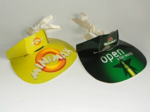 Kartonski visori (širiti) 350 gr/m2 kunstdruk ili 270gr/m2 GC1, kolor štampa, mat plastifikacija, satenska traka