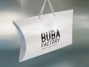 kutija sa ručkom od kanapa, štampa u jednoj boji, sjajna plastifikacija, bela