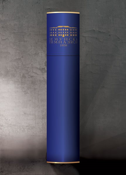 valjkaste tube, obložene reljefnim papirom u teget boji, ofset štampa zlatnom bojom, 3d simulacija