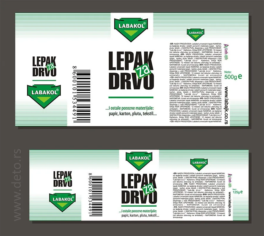 Pravougaone nalepnice "Labakol", sečene, samolepljive etikete